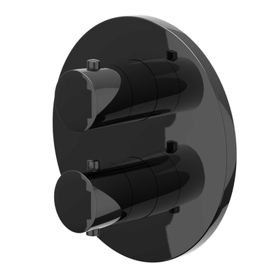 IVY Bond Afbouwdeel - voor Inbouwthermostaat - 1 losse stopkraan - rond rozet - Zwart chroom PVD