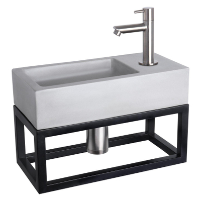 Differnz Ravo fonteinset - 38.5x18.5x25cm - Rechthoek - 1 kraangat - Recht matte chromen kraan - met zwart frame - beton lichtgrijs