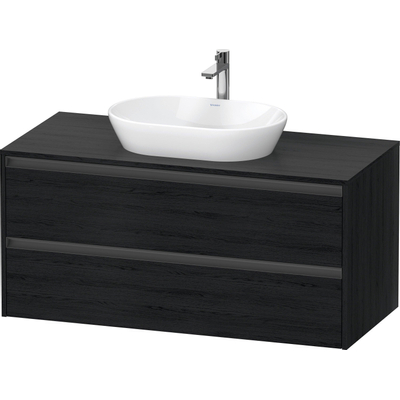 Duravit Ketho 2 wastafelonderbouwkast incl. consoleplaat met 2 laden 120x55x56.8cm met handgrepen antraciet eiken zwart mat