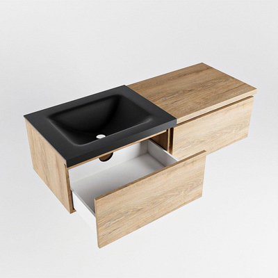 MONDIAZ BUKLA 120cm badmeubel met module 60 kleur Washed Oak met 2 lades. Wastafel CLOUD links 0 kraangaten kleur Urban.