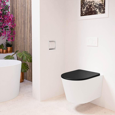 MONDIAZ LAVIE wandclosetpack - 36x53cm - diepspoel - rimless - Talc (offwhite) - softclose - quick-release - toiletzitting - Urban (zwart)