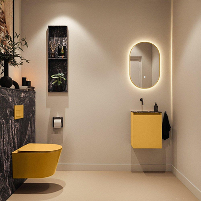MONDIAZ TURE-DLUX 40cm toiletmeubel Ocher. EDEN wastafel Lava positie links. Zonder kraangat.