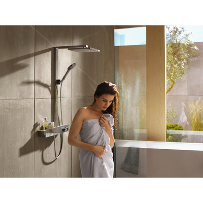 Hansgrohe Raindance E Square E300 1jet showerpipe:m. ShowerTablet 600 opbouw douchekraan thermostaat m. Raindance E300 1 jet hoofddouche chroom