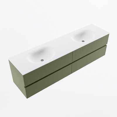 Mondiaz VICA Badkamermeubelset - 180cm - army - 4 lades - Wastafel MOON - dubbel zonder kraangat - kleur talc - XL versie 60cm hoog