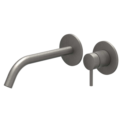 IVY Bond Wastafelmengkraan - met inbouwdeel - 2-gats - inbouw - wandmontage - gebogen uitloop - coldstart - Geborsteld metal black PVD