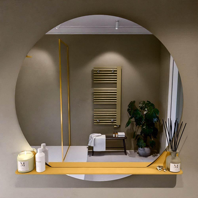 Mondiaz SPOT Badkamerspiegel - rond 120cm - spiegelplanchet - kleur Ocher