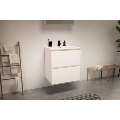 Go by Van Marcke badkamermeubelset - 60x65x45.5cm - 2 lades - greeploos - 1 wasbak wit mat - 1 kraangat - met spiegelkast - MDF standard white