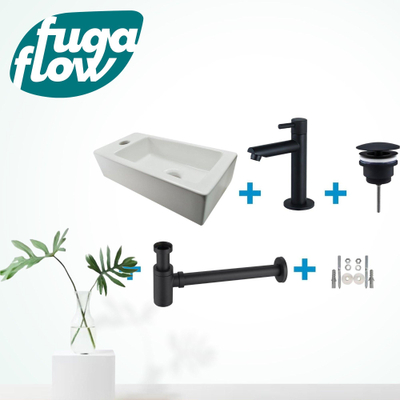 FugaFlow Eccelente Sobrado Badkamer Fonteinset - links - 1 kraangat - fonteinkraan mat zwart - wit