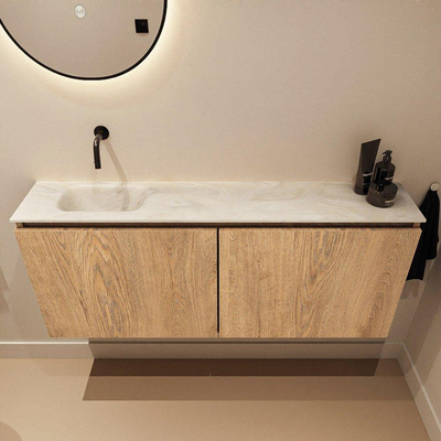 MONDIAZ TURE-DLUX 120cm toiletmeubel Washed Oak. EDEN wastafel Ostra positie links. Zonder kraangat.