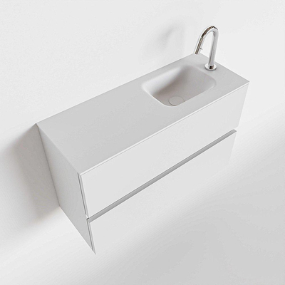 MONDIAZ ADA Toiletmeubel - 80x30x50cm - 1 kraangat - 2 lades - talc mat - wasbak rechts - Solid surface - Wit