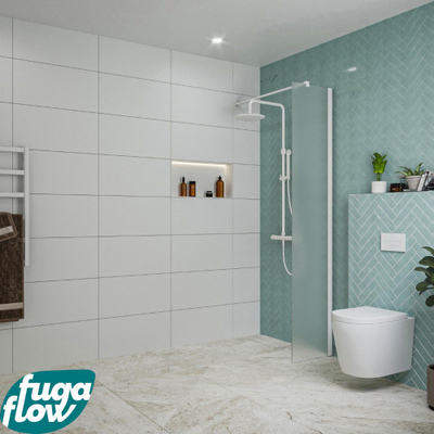 FugaFlow Eccelente Vetro inloopdouche badkamer - 40x200cm - mat glas - wandarm - mat wit