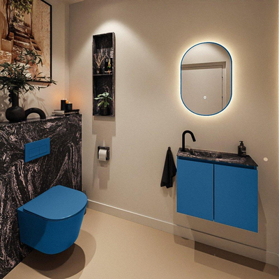 MONDIAZ TURE-DLUX 60cm toiletmeubel Jeans. EDEN wastafel Lava positie links. Met 1 kraangat.