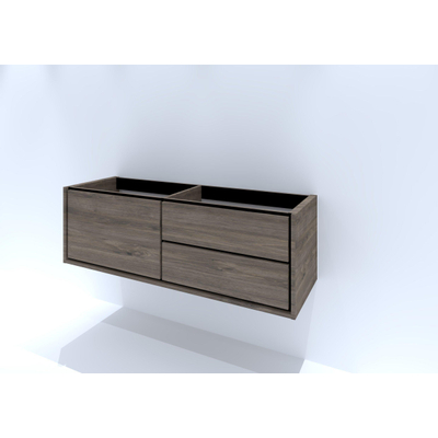 HR Badmeubelen Rize wastafelkast - 1 hoge lade links (70cm)/2 laden rechts (70cm) - greeploos push2open - 140 x 45 x 45 cm - espresso