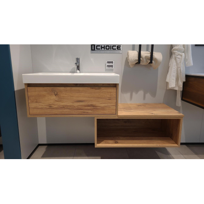 Ichoice badkamermeubelset 80x30x45cm old casltle berstaande uit onderkast-zijkast met topblad- wave wastafel 80cm keramiek wit glans SHOWROOMMODEL OUTLETSTORE
