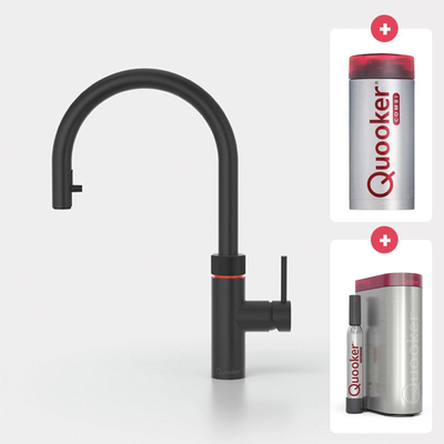 Quooker NL Flex kokendwaterkraan opbouw uitloop draaibaar met uittrekbare uitloop met Combi reservoir & Cube reservoir Zwart