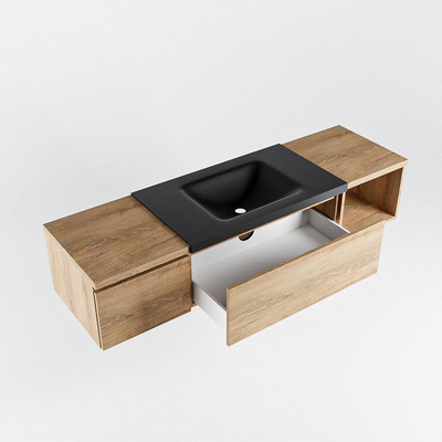 MONDIAZ BUKLA 160cm badmeubel met open module 40 rechts kleur Washed Oak met 2 lades. Wastafel CLOUD midden 0 kraangaten kleur Urban.