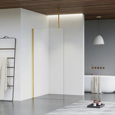 FugaFlow Eccelente Vetro inloopdouche badkamer - 40x200cm - helder glas - plafondarm - geborsteld messing