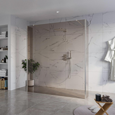 FugaFlow Eccelente Vetro Vrijstaande inloopdouche badkamer - 180x200cm - Rookglas - antikalk - 8mm veiligheidsglas - 2 zijwanden 40cm - met wandarmen en hoekprofielen - RVS geborsteld -