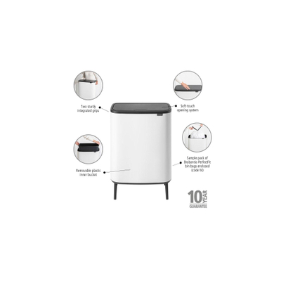 Brabantia Bo Touch Bin Hi Afvalemmer - 60 liter - kunststof binnenemmer - wit