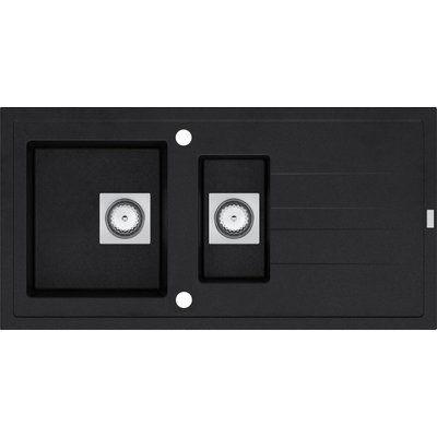 GO by Van Marcke Molto inbouwspoeltafel composiet met 1,5 bakken met afdruip 980 x 500 mm met vierkante manuele plug omkeerbaar zwart