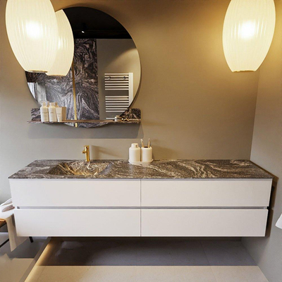 Mondiaz VICA-DLUX Badkamermeubelset - 200cm - talc - 4 lades - Inbouw wastafel CLOUD - links - 1 kraangat - kleur Lava - XL versie 60cm hoog