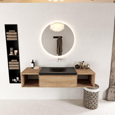 MONDIAZ BUKLA 160cm badmeubel met open module 40 L+R kleur Washed Oak met 1 lades. Wastafel CLOUD midden 0 kraangaten kleur Urban.
