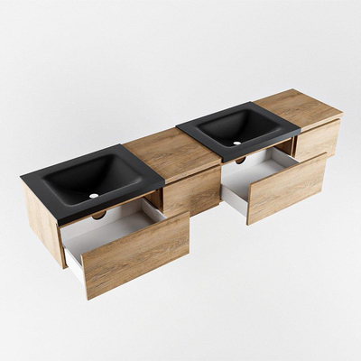 MONDIAZ BUKLA 200cm badmeubel met module 40 links kleur Washed Oak met 4 lades. Wastafel CLOUD dubbel 0 kraangaten kleur Urban.