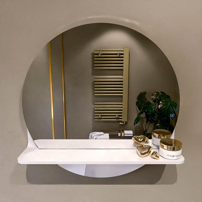 Mondiaz SPOT Badkamerspiegel - rond 50cm - spiegelplanchet - kleur Talc