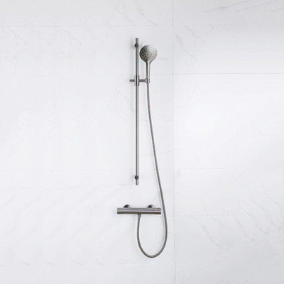 Fortifura Calvi douchekraan met glijstangset met ronde handdouche, gladde doucheslang Geborsteld Gunmetal PVD