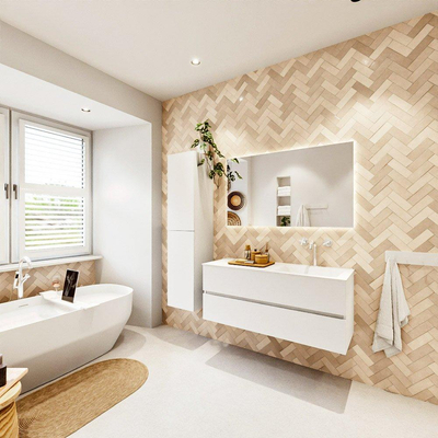 MONDIAZ VICA 120cm badmeubel onderkast Talc 2 lades. Wastafel CLOUD rechts 1 kraangat, kleur Talc.