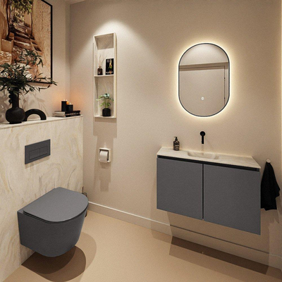 MONDIAZ TURE-DLUX 80cm toiletmeubel Dark Grey. EDEN wastafel Ostra positie midden. Zonder kraangat.