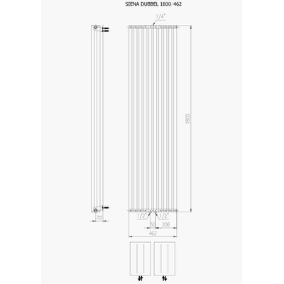 Plieger Siena designradiator verticaal dubbel 1800x462mm 1564W mat zwart