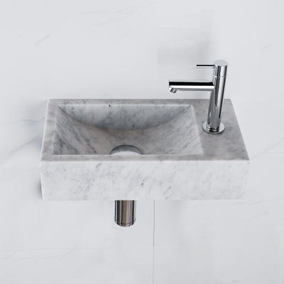 Fortifura Fuente fonteinset - 40x22 - 1 kraangat - rechts - marmer - fonteinkraan chroom - wit