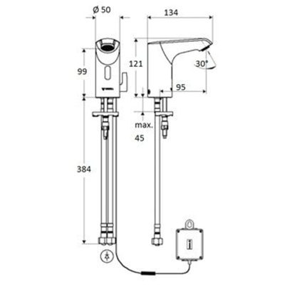 Schell Xeris E HD M elektronische wastafelkraan small v. gemengd water met batterij 6V met infrarood sensor chroom