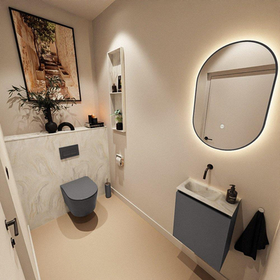MONDIAZ TURE-DLUX 40cm toiletmeubel Dark Grey. EDEN wastafel Ostra positie links. Zonder kraangat.