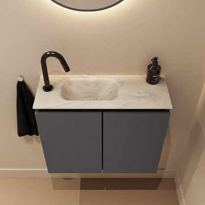 MONDIAZ TURE-DLUX 60cm toiletmeubel Dark Grey. EDEN wastafel Ostra positie links. Met 1 kraangat.