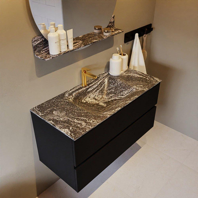 Mondiaz VICA-DLUX Badkamermeubelset - 100cm - urban - 2 lades - Inbouw wastafel CLOUD - midden - 1 kraangat - kleur Lava - XL versie 60cm hoog