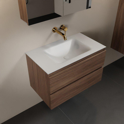 Mondiaz Aivy badmeubelset - 80x45x50cm - 0 kraangaten - 1 wasbak talc Solid surface - Midden - 2 lades - Met spiegelkast - Melamine Mocha