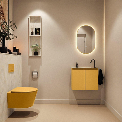 MONDIAZ TURE-DLUX 60cm toiletmeubel Ocher. EDEN wastafel Ostra positie rechts. Met 1 kraangat.