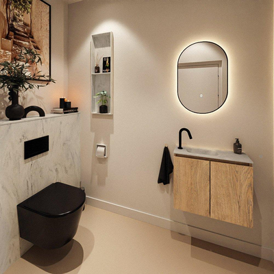 MONDIAZ TURE-DLUX 60cm toiletmeubel Washed Oak. EDEN wastafel Opalo positie links. Met 1 kraangat.