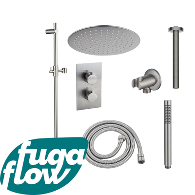 FugaFlow Eccelente Sobrado Badkamer Inbouw Regendoucheset - thermostatisch - plafondarm -glijstang - 25cm hoofddouche - staaf handdouche - geborsteld RVS PVD