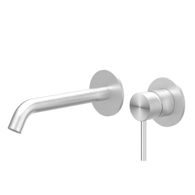 IVY Concord Wastafelmengkraan - 2-gats - met inbouwdeel - wandmontage - gebogen uitloop - coldstart - RVS316 - geborsteld