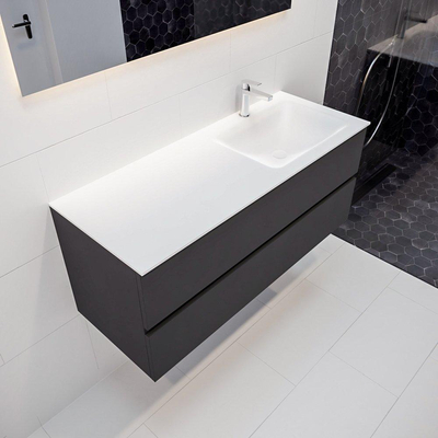 MONDIAZ VICA Badkamermeubelset - 120cm - 2 lades - wasbak Cloud rechts - 1 kraangat - solid surface darkgrey