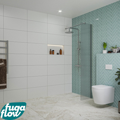 FugaFlow Eccelente Vetro inloopdouche badkamer - 40x200cm - ribbelglas - wandarm - chroom