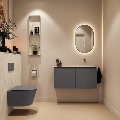 MONDIAZ TURE-DLUX 100cm toiletmeubel Dark Grey. EDEN wastafel Ostra positie rechts. Zonder kraangat.