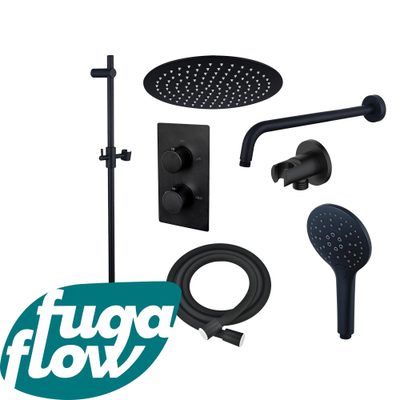 FugaFlow Eccelente Sobrado Badkamer Inbouw Regendoucheset - thermostatisch - wandarm -glijstang - 25cm hoofddouche - handdouche rond - zwart mat