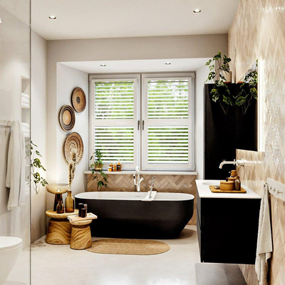 MONDIAZ VICA 120cm badmeubel onderkast Urban 2 lades. Wastafel MOON links zonder kraangat, kleur Talc.