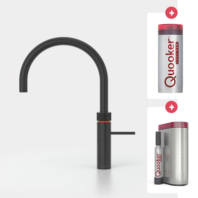 Quooker NL Fusion round kokendwaterkraan opbouw uitloop draaibaar met Pro3 reservoir & Cube reservoir Zwart