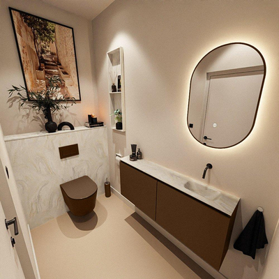 MONDIAZ TURE-DLUX 120cm toiletmeubel Rust. EDEN wastafel Ostra positie rechts. Zonder kraangat.