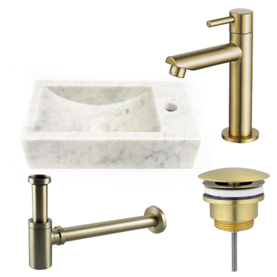 FugaFlow Eccelente Arredo fonteinset - 22x40x10cm - 1 kraangat - rechts - marmer - fonteinkraan messing geborsteld - wit -